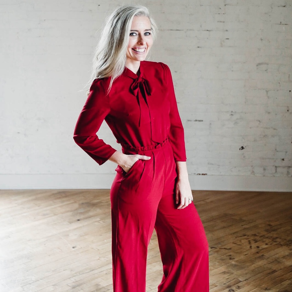 Red Bow Wide Leg Jumpsuit